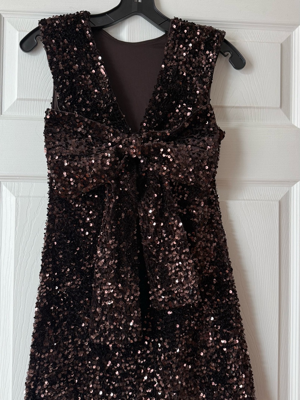 H&M Sequined Mini Dress with Front Bow in Dark Brown